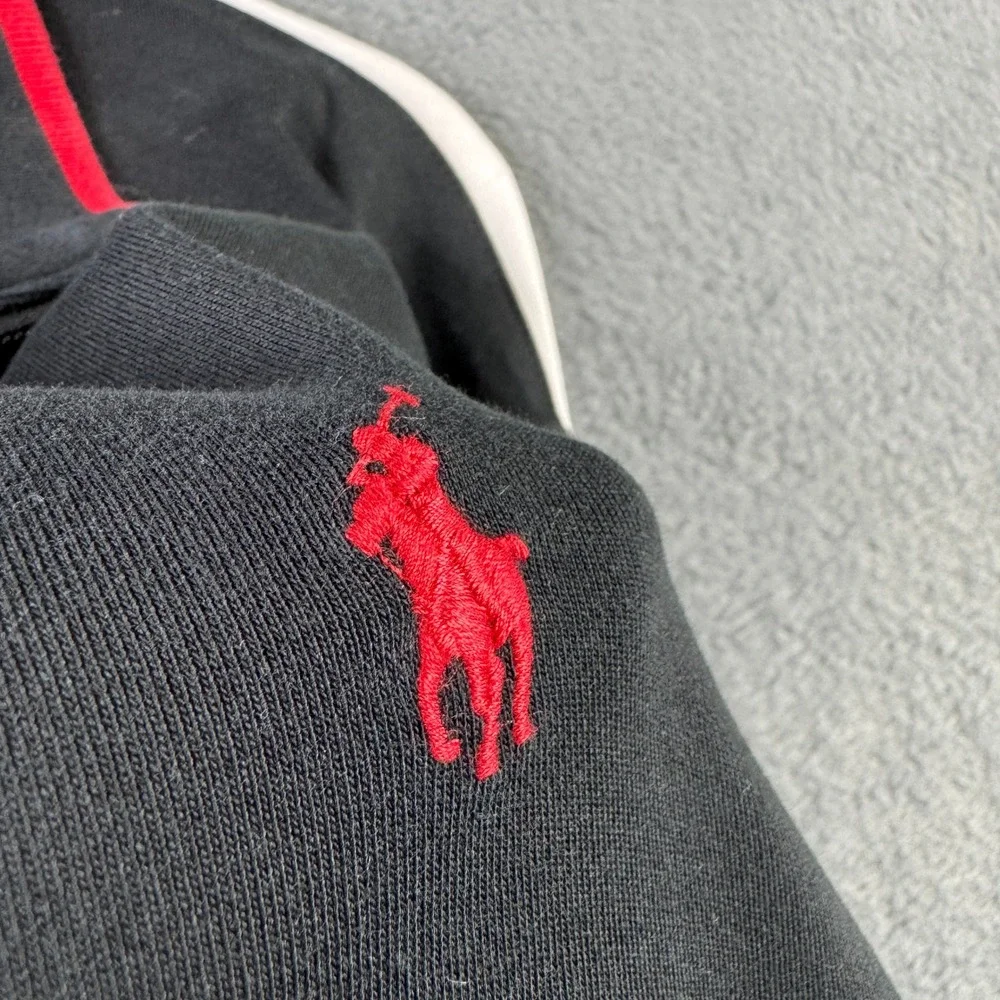Polo Ralph Lauren Performance Mens Size XL Black Full Zip Track Jacket Red Trim‎